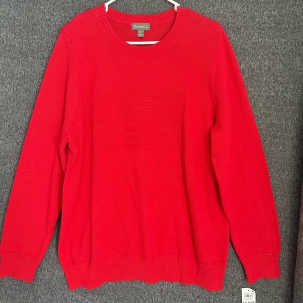 Style & Co. Women Red Cotton Cable-knit Crewneck Sweater Sz XXL